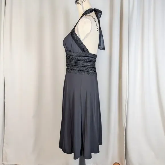 White House Black Market Black Halter Dress Lace Waist Size 4 - Picture 12 of 16
